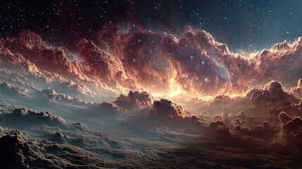 Vibrant orange and red nebula in deep cosmos