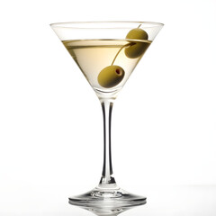 Classic Martini Cocktail with Olive in Elegant Glass on White Background