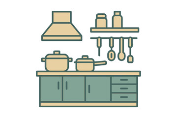 Minimalist kitchen illustration with pots and utensils