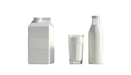 Milk Set – Classic Carton and Poured Glass Variations Isolated on Transparent Background