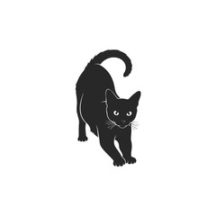 Obraz premium Black Cat Silhouette Walking and Stretching.