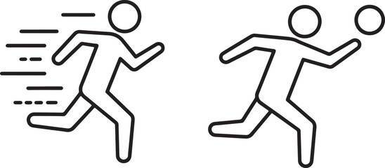 Stick Figure Sports Icons – Running and Throwing Motion Silhouettes