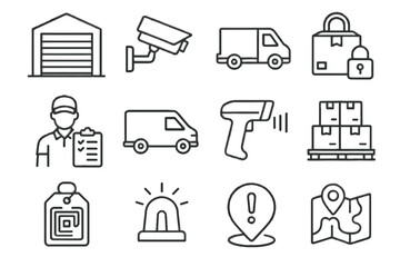 Shipment scanner van parcel vector monitoring system icon map locked courier icons