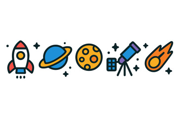 Colorful space exploration icons