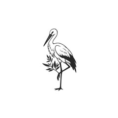 Elegant Stork Silhouette with Delicate Branch.