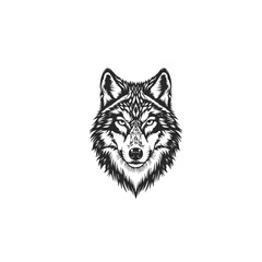 Fierce Wolf Head Illustration in Black and White.
