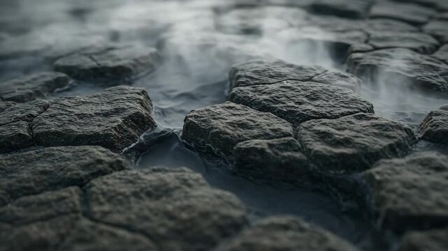 Cracked stones with water and steam creating natural textures  