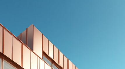 Modern Building Facade with Copper Panels Against Blue Sky