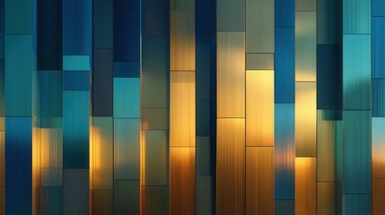 Abstract Architectural Panel Background with Brushed Metallic Gold and Blue Texture