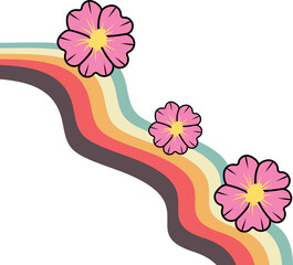 Retro Rainbow With Flower Corner