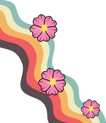 Retro Rainbow With Flower Corner