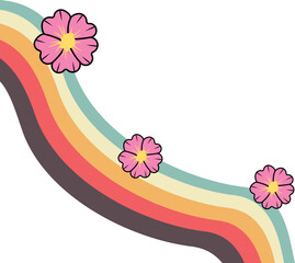 Retro Rainbow With Flower Corner