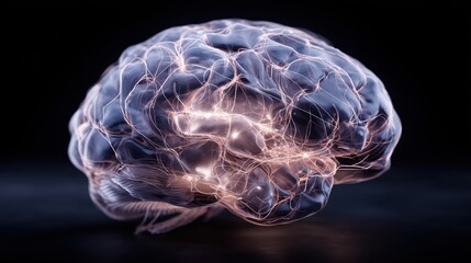 3D Render of a Brain with Neural Network Overlay Displaying Activity