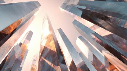 Abstract Crystal Towers Reaching Towards a Bright Warm Sky from Below