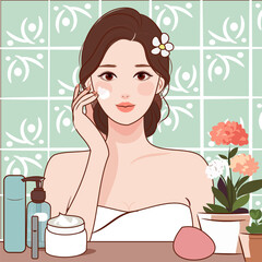 K-Beauty Ritual: Korean Skincare Routine Illustration