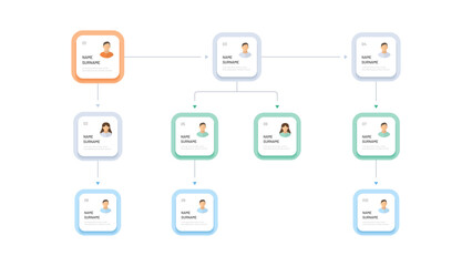The business structure of an organization or startup. Modern hierarchy infographics for the company. Diagram with employees and boss
