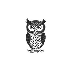 Naklejka premium Stylized Black and White Owl Illustration 2.
