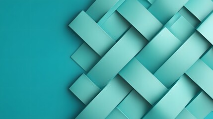 Naklejka premium Abstract composition features interwoven rectangular shapes in shades of teal, turquoise, and aqua, creating a textured, three-dimensional effect.