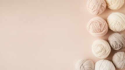 Fototapeta premium Knitting yarn balls background. Cozy wool skeins for handmade crafts and crochet projects.