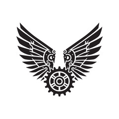 mechanical wings opening vector silhouette clip art logo design illustration