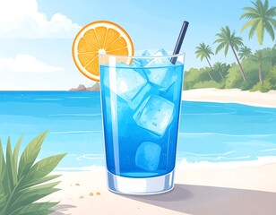 Tropical blue cocktail on beach