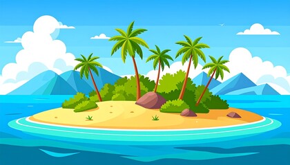 Tropical island landscape illustration