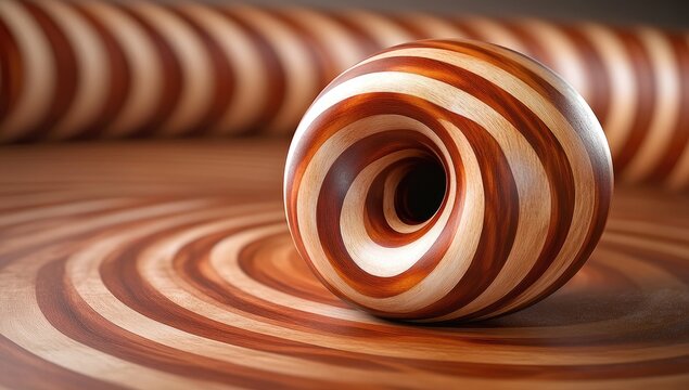 Wood torus sculpture with ringed pattern - Powered by Adobe
