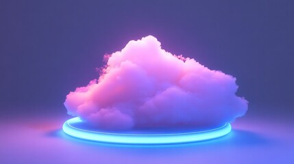 Glowing cloud presented on a neon platform against purple background
