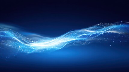Abstract Data Stream Ethereal Light Flowing on a Dark Blue Background