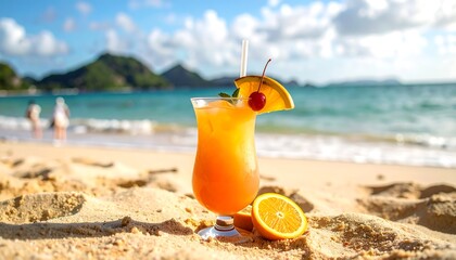 Tropical cocktail on a sandy beach