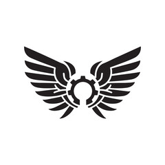 mechanical wings opening vector silhouette clip art logo design illustration