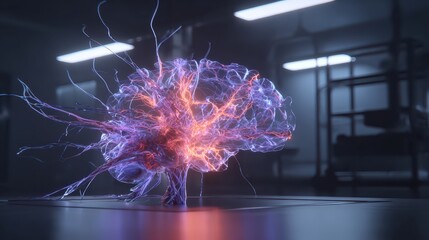 Intricate Neural Network Visualization Displayed In Laboratory Setting