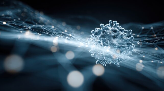 Abstract Digital Representation of Virus Connected to AI Network - Powered by Adobe