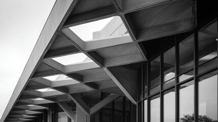 Fototapeta premium Detailed view of a modern brutalist building with geometric concrete design.
