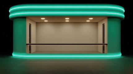 Obraz premium Empty modern exhibition room with neon green lighting