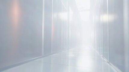 Empty Server Room Corridor with Bright Glowing Elements