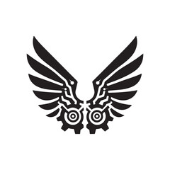 mechanical wings opening vector silhouette clip art logo design illustration