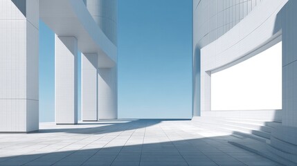Modern Business Exterior with Blank Billboard and Blue Sky