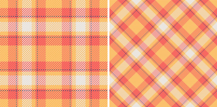 Check texture textile of seamless tartan plaid with a fabric background pattern vector. Set in gold colors for stylish outfits for all family.