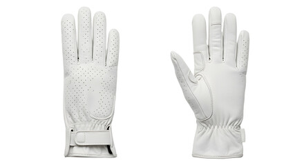 Pair of white leather golf gloves isolated on white background, perfect for golf players and outdoor sports enthusiasts