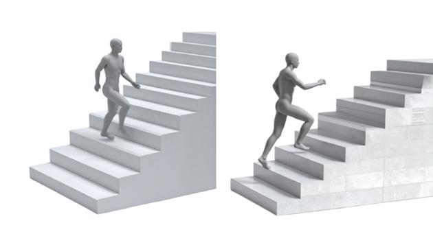 Professional Progress Collection – Two Human Climbing Perspectives Isolated on White Background