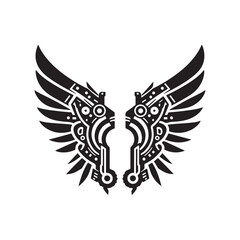 mechanical wings opening vector silhouette clip art logo design illustration