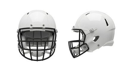 Naklejka premium White American football helmet with faceguard isolated on white background, perfect for sports and football-related projects