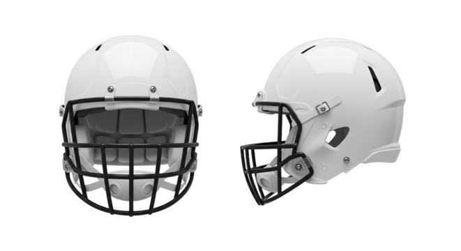 White American football helmet with faceguard isolated on white background, perfect for sports and football-related projects - Powered by Adobe