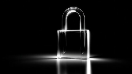 Glowing digital lock symbol against black background