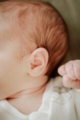 newborn baby photography close-up foot head and ear