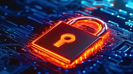 Glowing digital padlock illustrating cybersecurity concepts