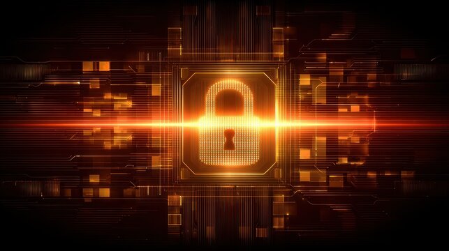 Glowing digital padlock indicating online security and protection