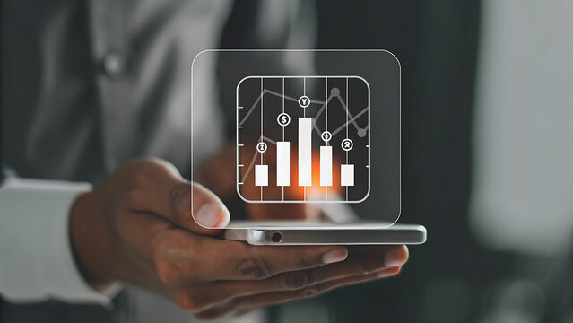 Smartphone glowing with holographic AI powered forecasting dashboard