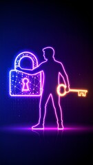 Glowing Ethical Hacker Silhouette Holding Neon Key Unlocking Cybersecurity Padlock
